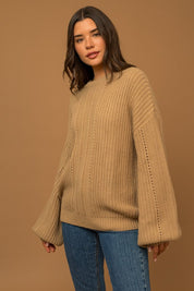 Women's Relaxed Fit Balloon Sleeve Braid Sweater