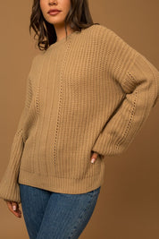 Women's Relaxed Fit Balloon Sleeve Braid Sweater