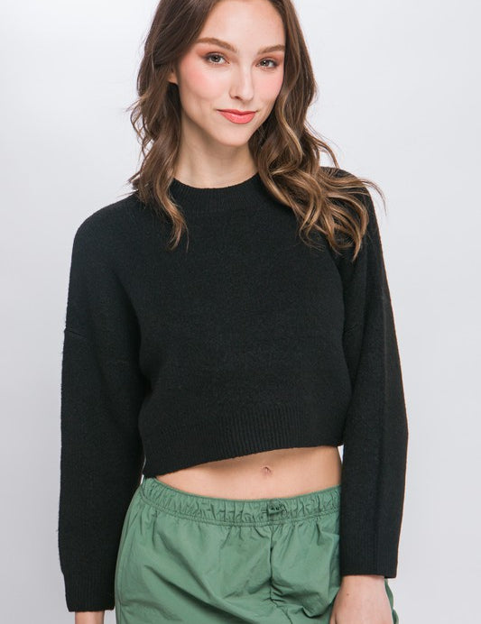 Women's Oversized Wool Blend Cropped Sweater Top