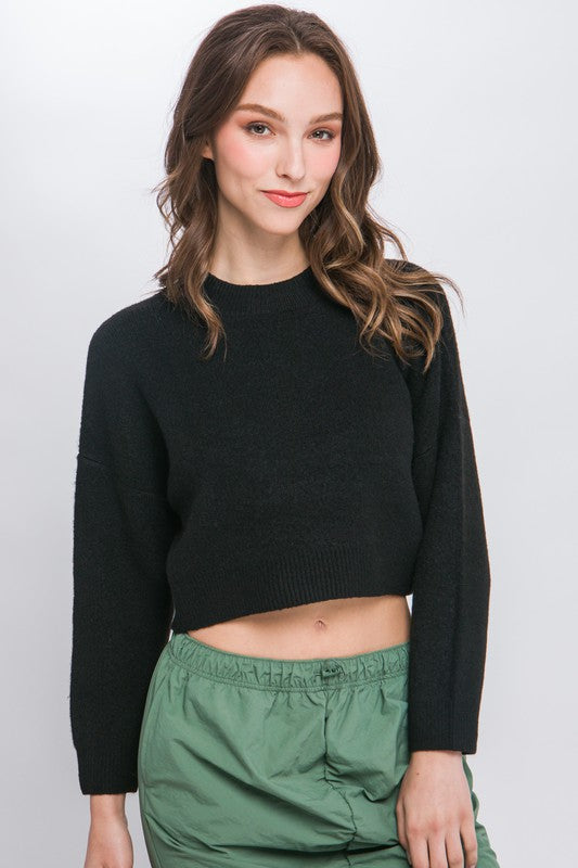 Women's Oversized Wool Blend Cropped Sweater Top