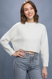 Women's Oversized Wool Blend Cropped Sweater Top