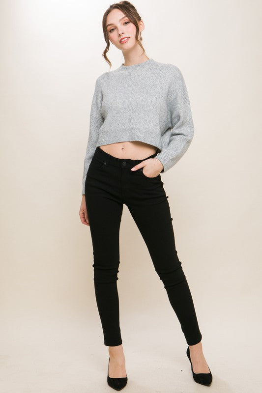 Women's Oversized Wool Blend Cropped Sweater Top