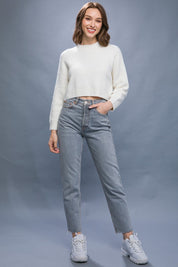 Women's Oversized Wool Blend Cropped Sweater Top