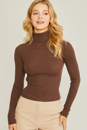 Turtleneck Ribbed Knit Sweater Top