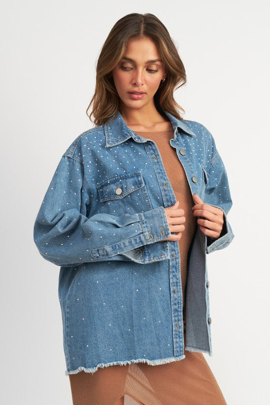 Women's Oversized Rhinestone Denim Jacket