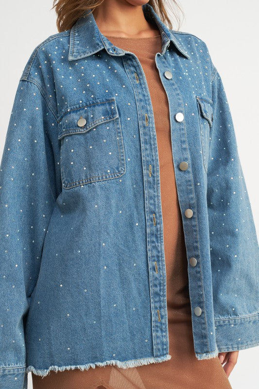 Women's Oversized Rhinestone Denim Jacket