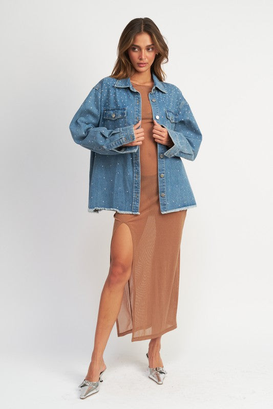 Women's Oversized Rhinestone Denim Jacket