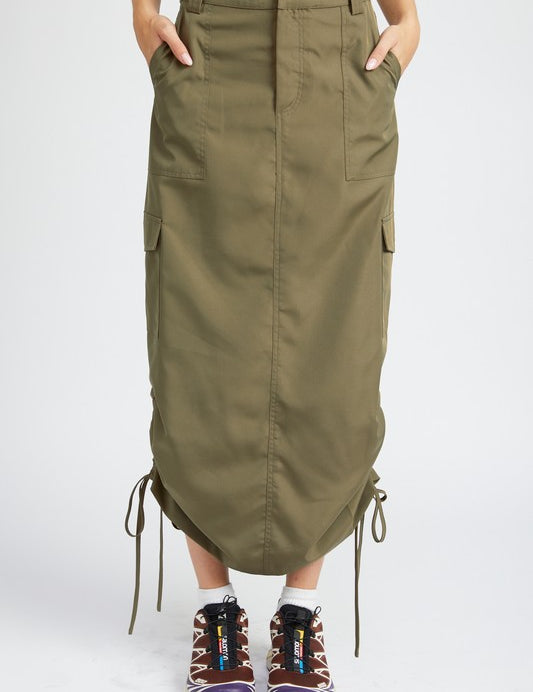 RUCHED MIDI CARGO SKIRT