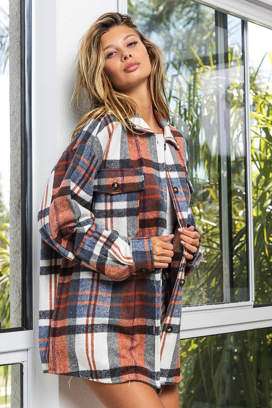 Men's Oversized Textured Flannel Shirt with Big Checks