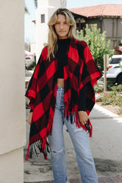 Women's Buffalo Check Tassel Poncho