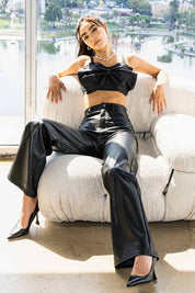 Women's Vegan Leather Wide Leg Pants