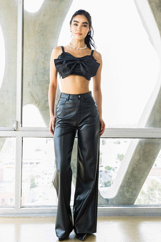 Women's Vegan Leather Wide Leg Pants