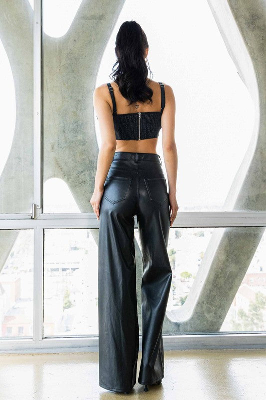 Women's Vegan Leather Wide Leg Pants