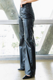 Women's Vegan Leather Wide Leg Pants