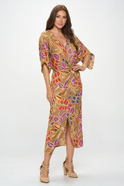 Women's Leaf Print Regular Fit Kimono Dress