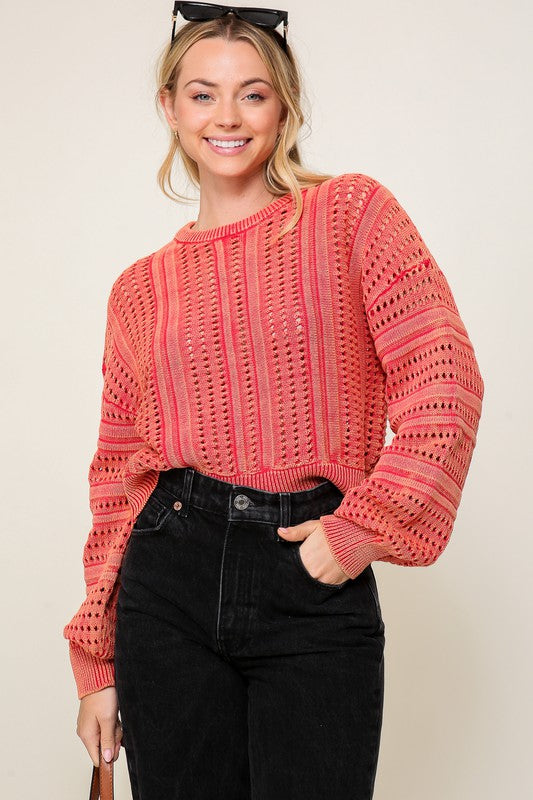 Women's Edgy Acid Wash Cropped Sweater