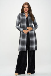 Women's Casual Plaid Open Front Coat with Collar