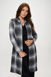 Women's Casual Plaid Open Front Coat with Collar