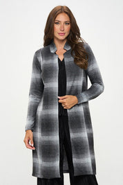 Women's Casual Plaid Open Front Coat with Collar