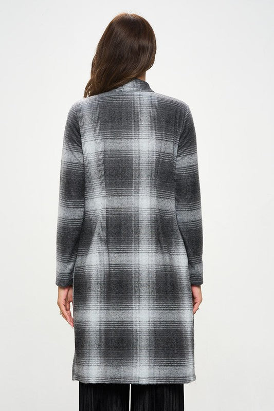 Women's Casual Plaid Open Front Coat with Collar