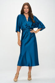 Women's A-Line Satin Stretch Maxi Dress with Front Twist