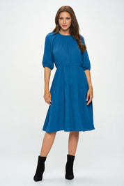 Women's Casual 3/4 Sleeve Cotton Tiered Midi Dress