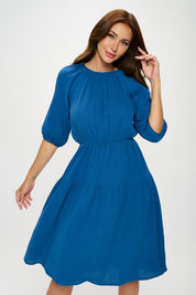 Women's Casual 3/4 Sleeve Cotton Tiered Midi Dress