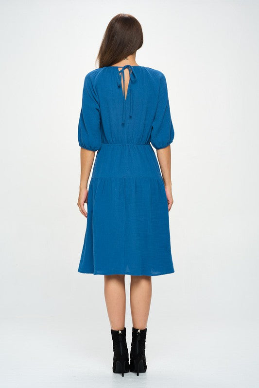 Women's Casual 3/4 Sleeve Cotton Tiered Midi Dress