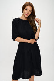 Women's Casual Cotton 3/4 Sleeve Tiered Midi Dress