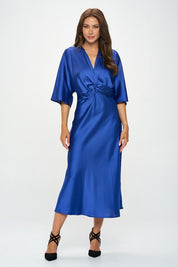 Women's Maxi Satin Stretch Dress with Front Twist