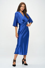 Women's Maxi Satin Stretch Dress with Front Twist