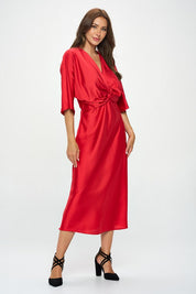 Women's Regular Fit Satin Stretch Maxi Dress with Front Twist