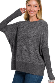 Women's Oversized Dolman Sleeve Brushed Melange Sweater