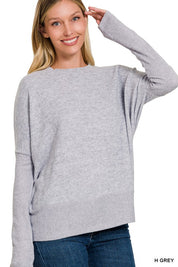 Women's Oversized Dolman Sleeve Brushed Melange Sweater