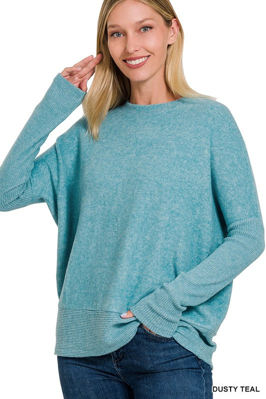 Women's Oversized Dolman Sleeve Brushed Melange Sweater