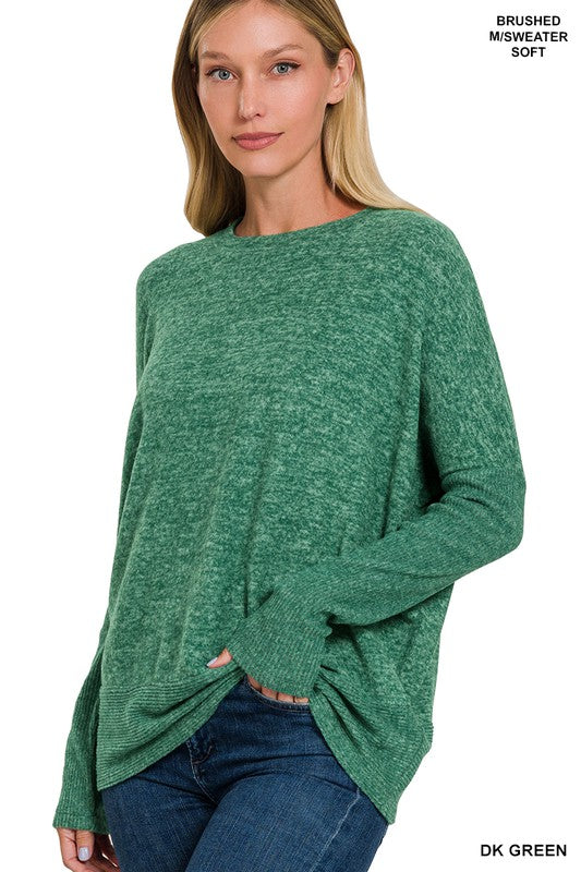 Women's Oversized Dolman Sleeve Brushed Melange Sweater