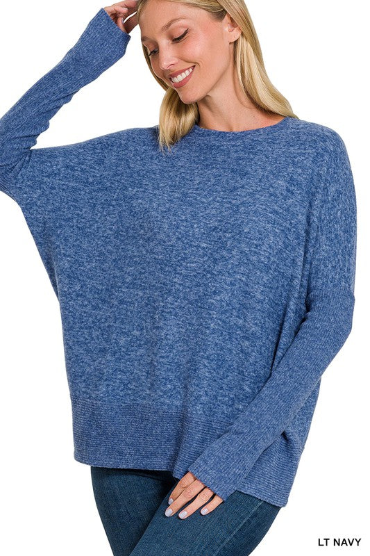 Women's Oversized Dolman Sleeve Brushed Melange Sweater