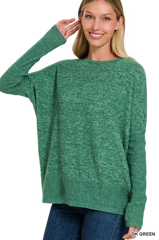 Women's Oversized Dolman Sleeve Brushed Melange Sweater