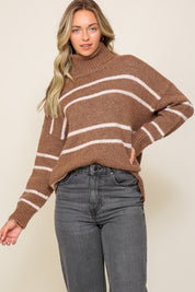 Women's Cozy Turtle Neck Pinstripe Sweater