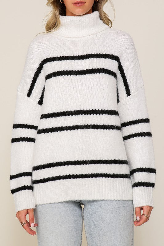 Women's Cozy Turtle Neck Pinstripe Sweater