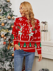 Unisex Christmas Knitted Sweater with Snowflake & Reindeer Design