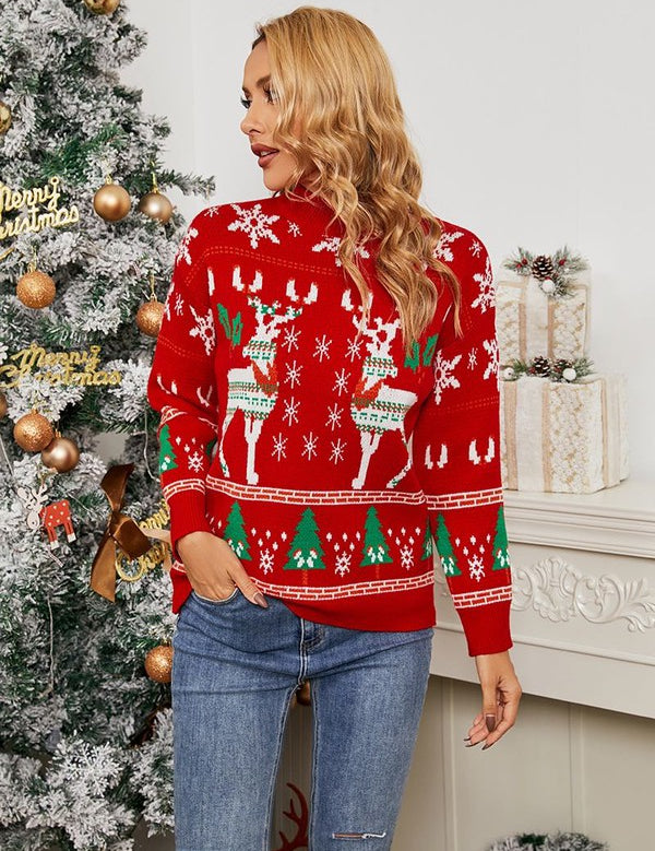 Unisex Christmas Knitted Sweater with Snowflake & Reindeer Design