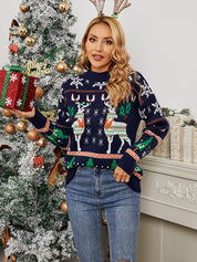 Unisex Christmas Knitted Sweater with Snowflake & Reindeer Design