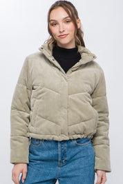 Women's Fitted Corduroy Puffer Jacket with Toggle Detail