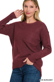 Women's Casual Melange Hi-Low Hem Round Neck Sweater