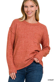 Women's Casual Melange Hi-Low Hem Round Neck Sweater