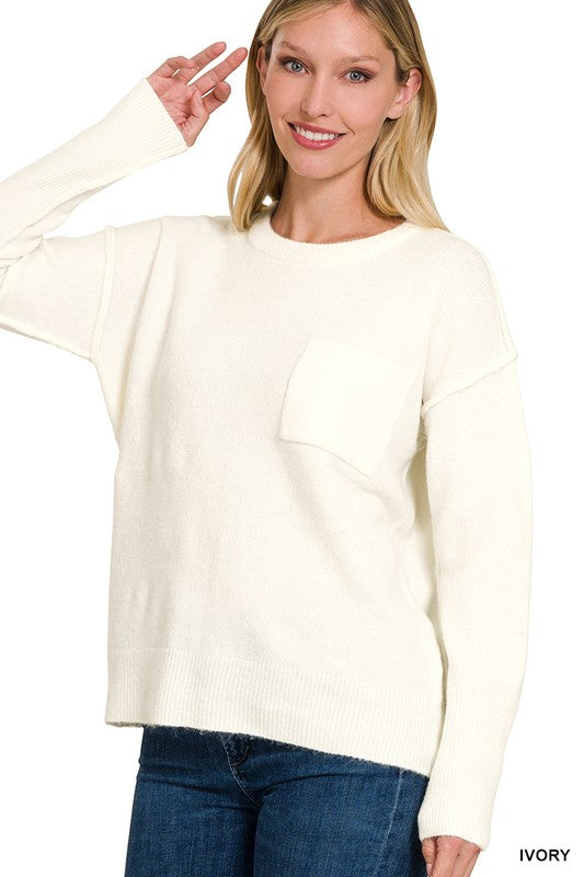 Women's Casual Melange Hi-Low Hem Round Neck Sweater