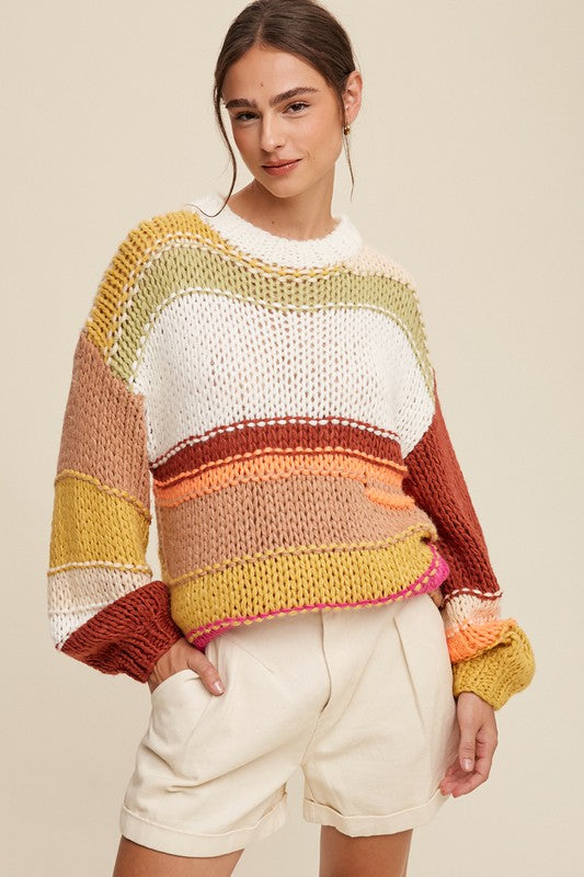 Women's Slouchy Hand-Crochet Knit Sweater