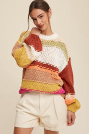 Women's Slouchy Hand-Crochet Knit Sweater