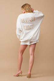 Women's Loose Fit Fleece Terry Football Sequin Sweatshirt